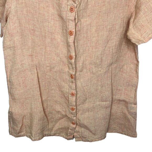 Flax Peach Short Sleeve 100% Linen Lagenlook Button Front Shirt Petite - Picture 4 of 9